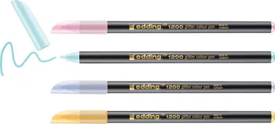 Image de edding 1200 Crayons pailletés - couleurs pastel - 4 feutres de coloriage à effet pailleté intense - pointe ogive 3 mm - pour écrire, esquisser et peindre en toute précision