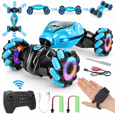 Produktbild von Ferngesteuertes Auto, Gestenoperation RC Auto Für Kinder, 4WD 2.4GHz Fernbedienung mit Licht und Musik, 360° Flips, mit 2 Akkus, Geschenke