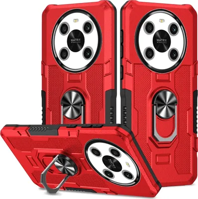 Produktbild von Honor X9 Hülle, Dual Layer Robuste Rüstung Ringhalter Ständer Schutzhülle für Honor X9 Rot