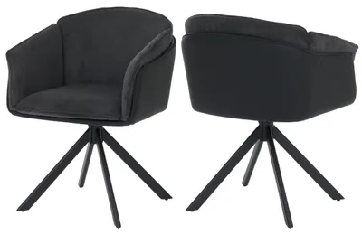 Imagen del producto de Juego de 2 sillas de comedor HWC-R24, sillas de cocina, giratorias, con estructura de metal, tapizadas en cuero sintético, tela/textil, color