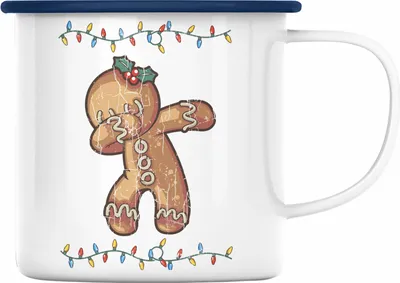 Produktbild von Trendation - Weihnachten Emaille Tasse Lebkuchenmann für Kinder WeihnachtsEmaille Tasse Lustig Geschenk Becher Jungs Jungen Mädchen Cute Lebkuchen Grafik (Blau)