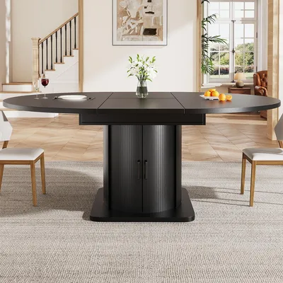 Produktbild von Esstisch mit Schubladen Ausziehbar zu Oval Küchentisch Esszimmertisch Platz für bis zu 6 Personen 118-158 cm Schwarz