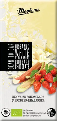 Zdjęcie produktu dla CZEKOLADA BIAŁA Z TRUSKAWKAMI I RABARBAREM100 g - MEYBONA