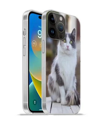 Produktbild von MuchoWow® Handyhülle Schutzhülle Hülle für Apple iPhone 14 Pro - Softcase Katze - Porträt - Tisch - Mädchen - Kinder - Jungen Silikon Softcase Handy Hülle - Umschlag