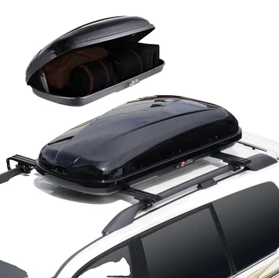 Produktbild von VEVOR Dachgepäckträger, 8 Kubikfuß Dachgepäckbox, ABS-Hartschalen-Dachbox, mit beidseitiger Öffnung und 2 verstärkten Riemen, aerodynamisch, geeignet für die meisten Dachträger, für Auto, Kombi, SUV, Schwarz, 8 cu.ft