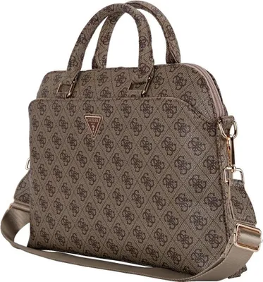 Zdjęcie produktu dla Guess torba na laptopa 15" 4G Triangle ekologiczna kieszeń pasek - brązowa