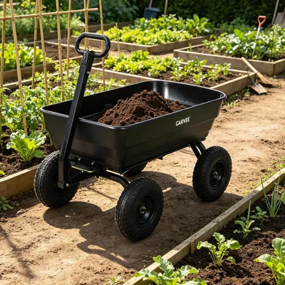 Produktbild von Gartenwagen - Kippanhänger mit 4 Rädern - Tragfähigkeit 544 kg - Schnellentleerung - Luftreifen - Stahlrahmen - Für Rasentraktoren