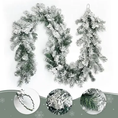 Produktbild von 1.8M Tannengirlande kš¹nstlich wie echt, kš¹nstliche Weihnachtsgirlande Schnee,Tanne Girlande Weihnachten Weihnachtskranz, Weihnachtsdeko Dick Tannengirlande fš¹r Outdoor Innen Treppen
