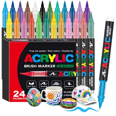 Productafbeelding van 24 Stuks Acryl Markers met Borsteltip