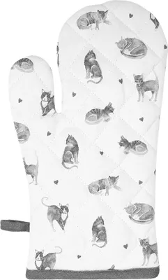 Produktbild von Clayre & Eef Ofenhandschuh 18x30 cm Grau Weiß Baumwolle Katzen