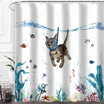 Productafbeelding van Douchegordijn 180 x 180 cm met Duikende Kat Print