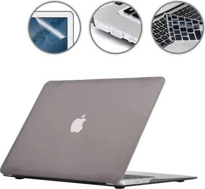 Produktbild von Gummierte Harte Schutzhülle Hülle für Apple MacBook Air 13" (13,3 Zoll) + Schutzfolie + Silikon Tastaturschutz  - Grau