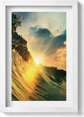 Produktbild von Welle auf dem Meer und Sonnenuntergang– Wandbild mit Rahmen – Gerahmtes Bild  – Wanddekoration – 20x30 cm – Weiß