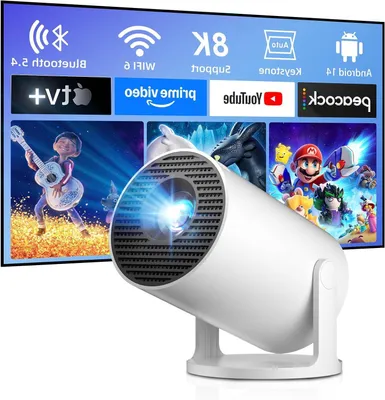 Productafbeelding van Mini Beamer - Draagbare Projector - Thuisbioscoop Creëren - Android 14.0 OS - 180° Rotatie - Wit Zwart