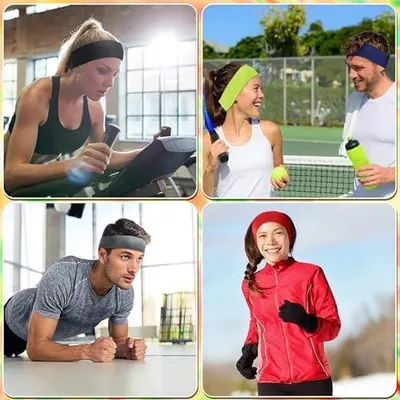 Produktbild von 14 weiche, elastische Haarbänder für Frauen, rutschfeste und schweißabsorbierende Sportkopfbänder aus Baumwolle für das tägliche Training