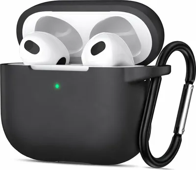 Immagine prodotto di Custodia protettiva in silicone per AirPods 3 con moschettone, custodia morbida al tatto, custodia resistente agli urti, antiscivolo, protezione a 360°,  nero