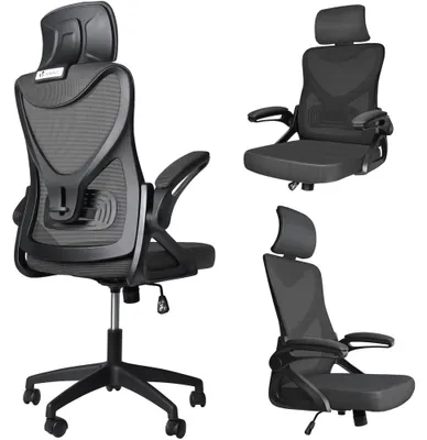 Ergonomischer Bürostuhl mit hoher Rückenlehne, Lendenstütze, Kopfstütze, schwarz
