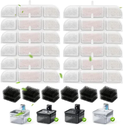 Produktbild von Katzenbrunnen Filter, 24 Stück Filter für Katzenbrunnen, 12 Packs Ersatzfilter Aktivkohle Medizinalstein Ionenaustauschharz und 12 Schaumstoff Für 2.5L Trinkbrunnen für Katze Kabellos (DPWFP6)