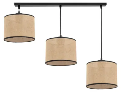 Produktbild von KAR-LIGHTING Pendelleuchte 3-flammig Schwarz/Beige aus Jute & Metall – höhenverstellbar, Hängeleuchte für Esszimmer & Wohnzimmer, E27