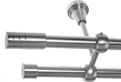 Produktbild von Gardinenstange Set Edelstahl Look Metall Ø 19mm zur Deckenbefestigung 2-lauf Zylinder, Länge wählbar D28 E60 E61