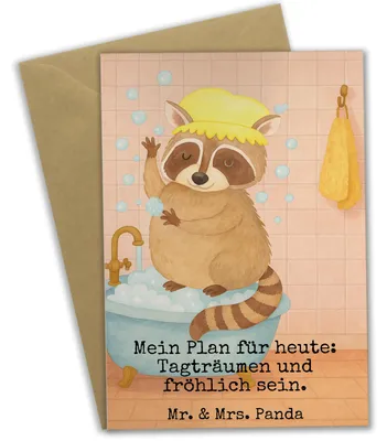Produktbild von Mr. & Mrs. Panda Glückwunschkarte Waschbär Design - Weiß - Geschenk, einladungskarten, Seifenblasen, Waschen, firmungskarte, weihnachtskarten, dankeskarten, Tagträumen