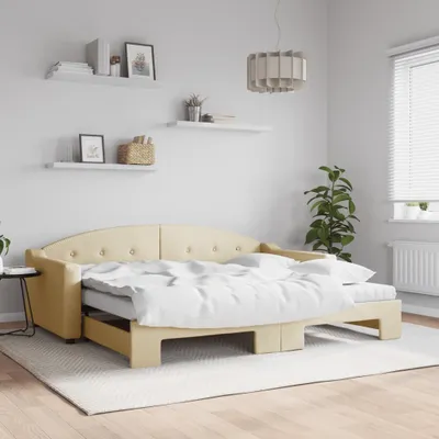 Image de Maison Exclusive - Canapé-lit convertible avec matelas, couleur crème, 90 x 200 cm, tissu