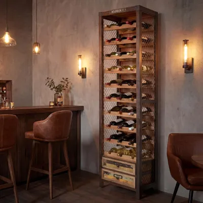 Produktbild von riess-ambiente Weinregal BODEGA 190cm natur Pinienholz Flaschenregal mit zwei Schubladen 30 Flaschen