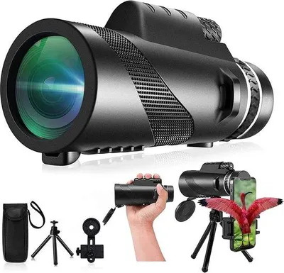 Imagen del producto de Monocular de alto rendimiento, 80x100, con imagen de alta resolución, adecuado para adultos, incluye adaptador para smartphone, ideal para caza, observación de fauna, observación de aves, viajes, camping y senderismo. Color: .
