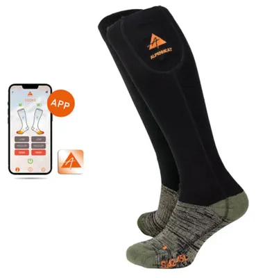 Obrázek produktu pro Alpenheat vyhřívané vlněné ponožky "Fire-Socks APP", velikost M, obuv velikost 39–41, 3 úrovně vyhřívání, doba vyhřívání 4–13 hodin, ovládání přes aplikaci, s baterií, černé, 1 kus.