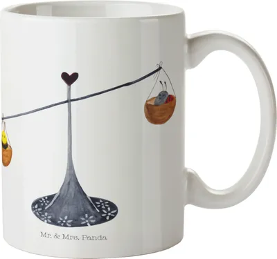 Produktbild von Mr. & Mrs. Panda Tasse Sternzeichen Waage - Weiß - Geschenk, Kaffeetasse, Henkelbecher, Hummel, Biene, Kaffeebecher, Geschenktasse, Marienkäfer, Geburtstag September