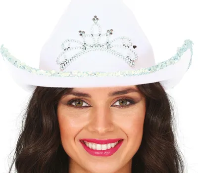 Immagine prodotto di Cappello da Cowboy Carnevale Bianco Strass Copricapo Occidentale Costume Festa Splendida Festa, Colore: Bianco