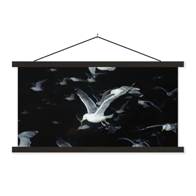Produktbild von MuchoWow® Textilposter Vogel - Schwarz - Schwarm 60x30 cm mit schwarzem Rahmen - Textilien