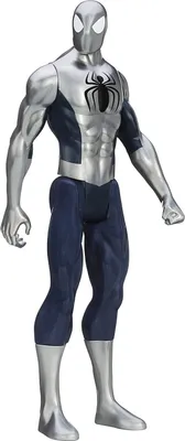 A full-body shot of a Spiderman action figure against a white background.