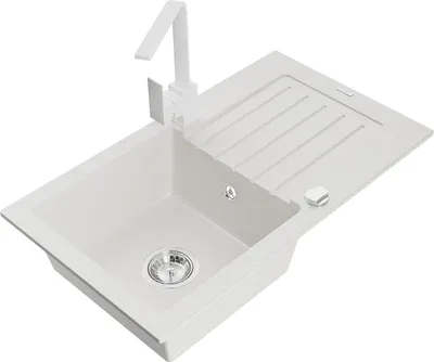 Produktbild von Mexen Pablo 1 Becken-Granitspüle mit Abtropffläche und Mischbatterie Rita, Weiß - 6510-20-670300-20