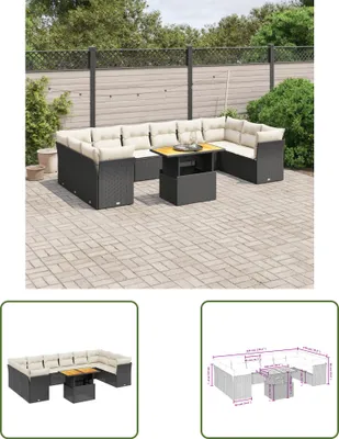 Produktbild von The Living Store 11-tlg. Garten-Sofagarnitur mit Kissen Schwarz Poly Rattan