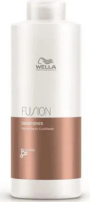 A white bottle of Wella Professionals Fusion Intense Repair Conditioner.
