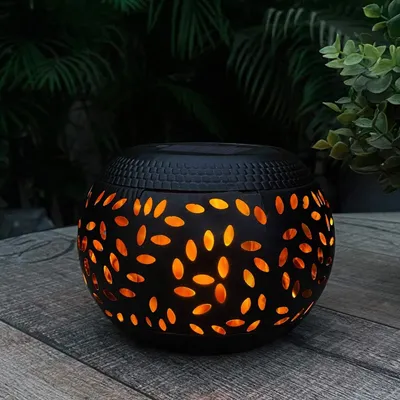 Produktbild von Tisch Solarleuchten Outdoor - Tanzen Flackernde Flamme Lampe Metall Tischleuchte dekorative Beleuchtung Laterne (1 Pack) Schwarz