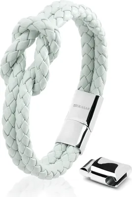 Produktbild von SERASAR | Premium-Lederarmband für Damen [Knot] mit Blau Stainless Steel | Farbe: Blau | Länge: 20cm