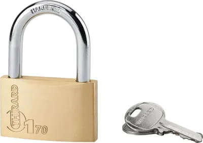 Image de Cadenas à clé Type 1+, laiton, intérieur, anse acier, 70mm, 2 clés - THIRARD