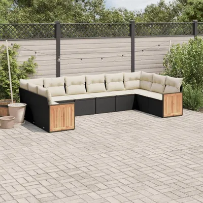Produktbild von 10-tlg. Garten-Sofagarnitur mit Kissen Schwarz Poly Rattan 3260404