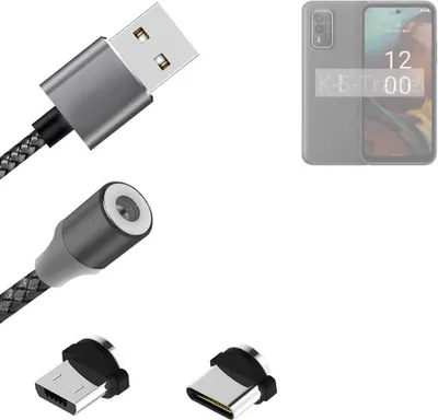 Produktbild von K-S-Trade Hochwertiges Magnet-Lade-kabel Sync-Kabel Daten-Kabel kompatibel mit Nokia XR21 mit USB-Typ-C-Anschluss und Micro-USB-Anschluss 2A bis zu