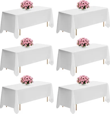 Obrázek produktu pro Ubrus – sada 6 kusů – rozměry 178 x 305 cm – polyesterová tkanina – opakovaně použitelný – lze prát v pračce – obdélníkový – pro svatby, oslavy, bankety – bílý