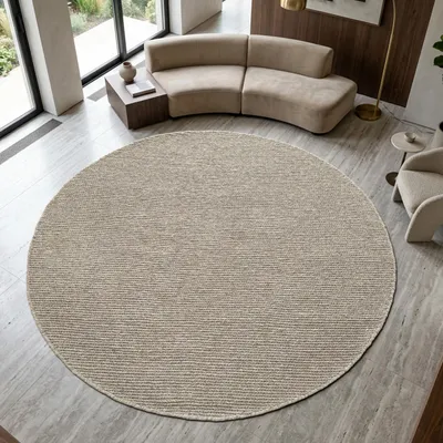 Produktbild von Elegant handgewobener Wollteppich in beige Größe - 160 cm Rund