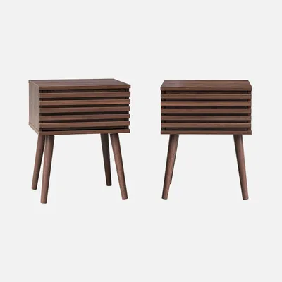 Two matching wooden bedside tables are displayed against a plain white background.