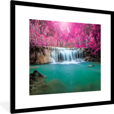 Produktbild von MuchoWow® Gerahmtes Poster Wasserfall - Baum - Rosa - Natur 40x40 cm - Poster mit Schwarzem Bilderrahmen Wandposter Rahmen Foto Bilder - Poster - Plakat im Rahmen