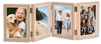 Image de Cadre photo 10x15 cm - Cadre photo en bois - Pliable - Pour 4 photos - Idéal pour le bureau/le bureau - Cadeau pour un anniversaire/un mariage - Album photo