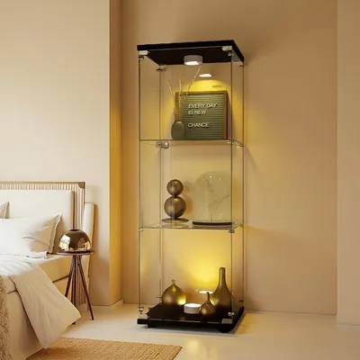 Image de Vitrine réfrigérée noire avec éclairage LED, 3 étagères, porte en verre et serrure