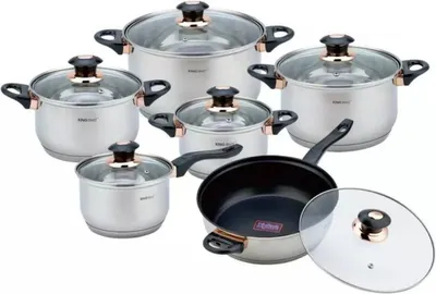 Produktbild von KINGHOFF KH-1768 Roségold Jumbo-Kochgeschirrset aus Stahl, 12-teilig