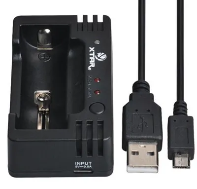 Zdjęcie produktu dla Szybka ładowarka ładuje 1 akumulator litowo-jonowy typu 10440, 14500, 16340, 18350, 18500 lub akumulator NiMH typu AA, AAA