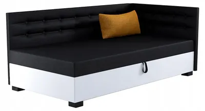 Produktbild von TAPCZANY24 - Boxspringbett Olaf+ 123x198x42 cm mit Taschenfederkern Matratze, Bett mit Matratze, Polsterbett mit Bettkasten, Gepolstertes Einzel Bett, Schlafsofa - Schwarz mit Weiß